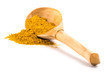 yellow turmeric on wooden spoon