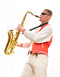 A man plays the saxophone A man plays the saxophone