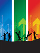 children playing with arrow background