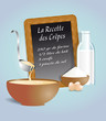 Recette pâte à crêpes et ingrédients sur ardoise