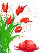 Easter eggs and red tulips