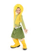 Jeune fille déguisé, bottes et perruque jaune