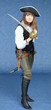 Beautiful woman in pirate costume on blue background