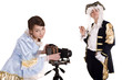 Happy family of photographer shoot. Isolated. Happy family of photographer shoot. Isolated.