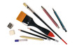 Assorted Art Tools. Brushes and Pencils.