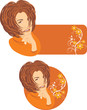 Portrait of beautiful woman with floral ornament. Two stickers Portrait of beautiful woman with floral ornament. Two stickers