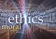 Ethics word cloud glowing