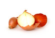Big and small onions with peel isolated on white background