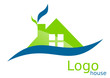 Logo maison toit arcs vert bleu