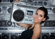 Woman with retro Boom Box