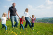 Family having a walk in spring
