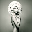 Nude woman in fashionable turban