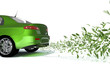 ecological car exhausting green leaves instead of smoke ecological car exhausting green leaves instead of smoke