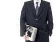 BUSINESSMAN MUSICIAN WITH INSTRUMENT WITH SUIT
