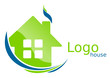 Logo maison arcs courbes bleu vert