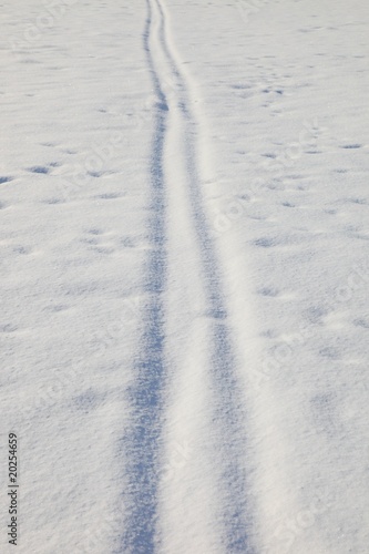 Foto: Skispuren im Pulverschnee, winter phat, Schneedecke Skispuren im Pulverschnee, winter phat, Schneedecke