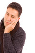 young man with a toothache, isolated on white
