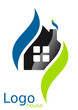 Logo maison courbes carrés bleu vert