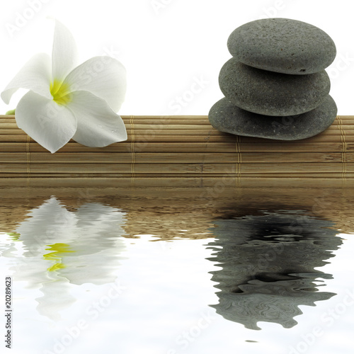 Photo : ambiance zen minéral, floral, set bambou fond blanc ambiance zen minéral, floral, set bambou fond blanc