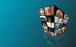 TV lcd wall with different channels on screens with background
