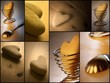 Collage with heart shaped stone and spoon. Charming, warm light.