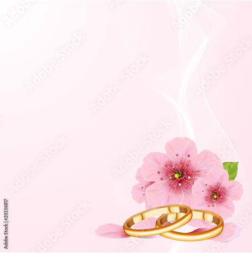 Wedding rings and cherry blossom