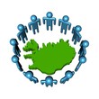 Circle of abstract people around Iceland map