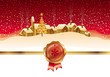Christmas card with winter night landscape and town