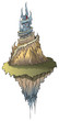 Cartoon castle with spires on flying island, vector Cartoon castle with spires on flying island, vector