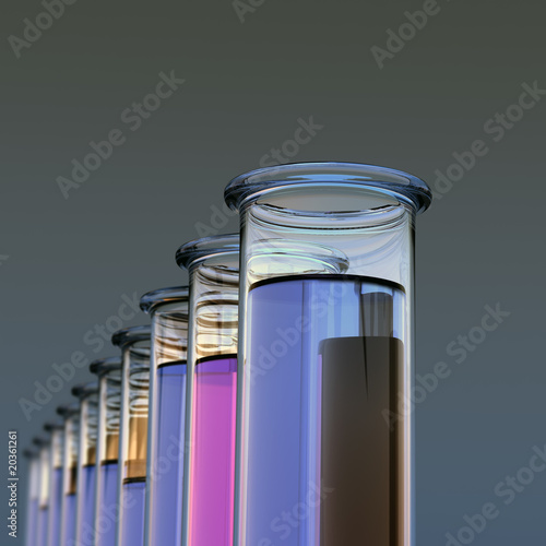 Illustration: Ten test tubes with two colored liquids Ten test tubes with two colored liquids