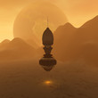alien UFO ship in futuristic landscape alien UFO ship in futuristic landscape