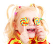smile girl with candy isolated on white