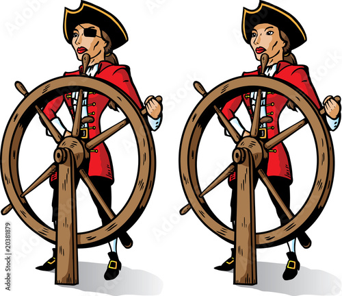 Cartoon Girl Pirate. Cartoon Pirate at the helm.