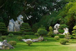 Beautiful natural tropical garden with white stones