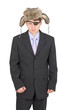 Dismal russian businessman in the fur hat