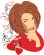 Portrait of beautiful woman with floral ornament and red hearts Portrait of beautiful woman with floral ornament and red hearts