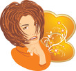 Portrait of beautiful woman with floral ornament and gold hearts Portrait of beautiful woman with floral ornament and gold hearts