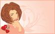 Portrait of woman with floral ornament and hearts. Card Portrait of woman with floral ornament and hearts. Card