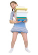 Ûchoolgirl has large stack of textbooks
