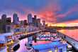 Seattle skyline and waterfront in sunrise
