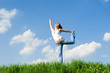 Foto: happy young woman dreams to fly on winds happy young woman dreams to fly on winds