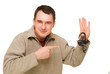 man pointing to open lock