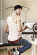 man makes exercises