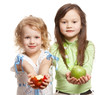 two girls with two apples