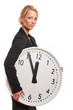 Frau mit großer Uhr unter dem Arm Frau mit großer Uhr unter dem Arm