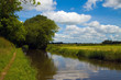 View of a canal with reflections of the sky