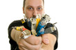 Photo: man holding bunch of cables man holding bunch of cables