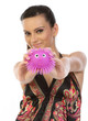 woman holding pink soft