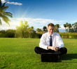 happy young businessman and sunset