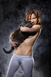 The girl with a grey cat The girl with a grey cat